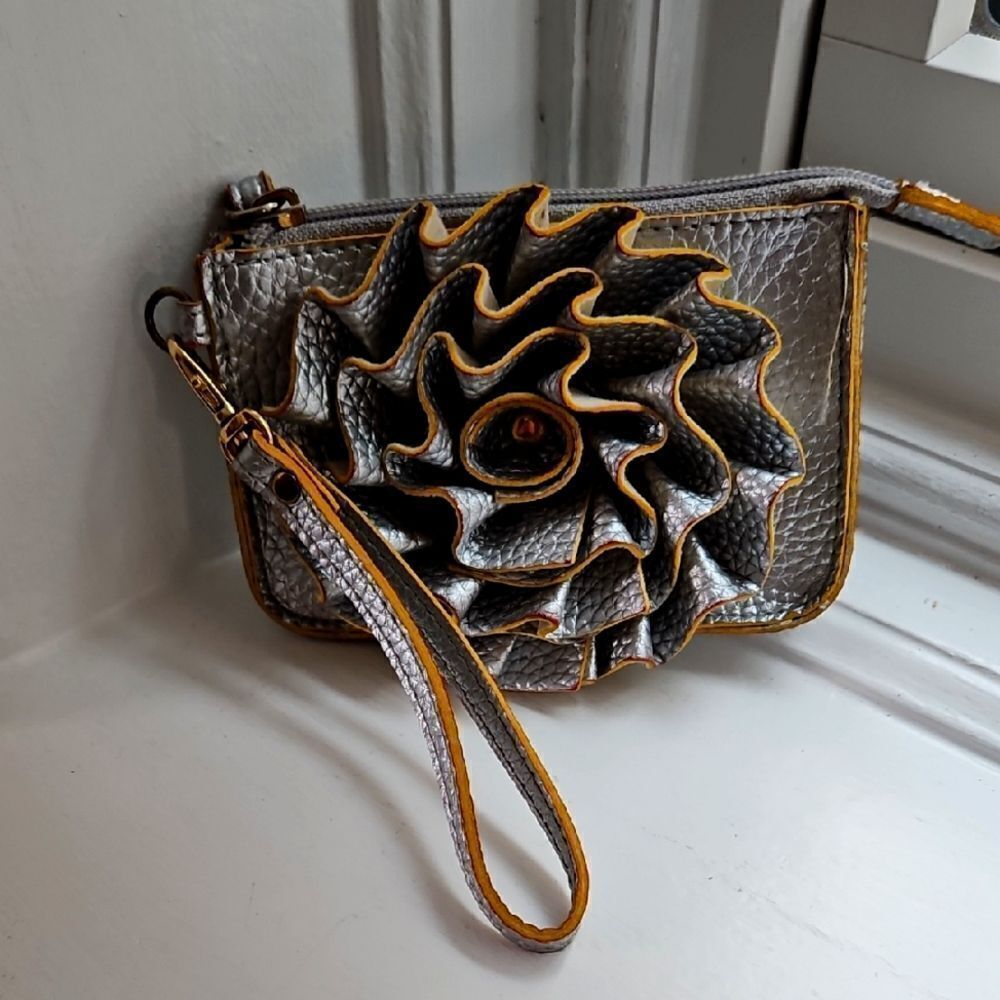 Jazzd Silver and Gold wristlet with flower